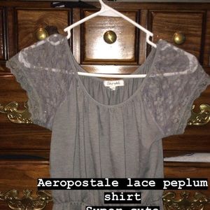 Gray peplum top with lace